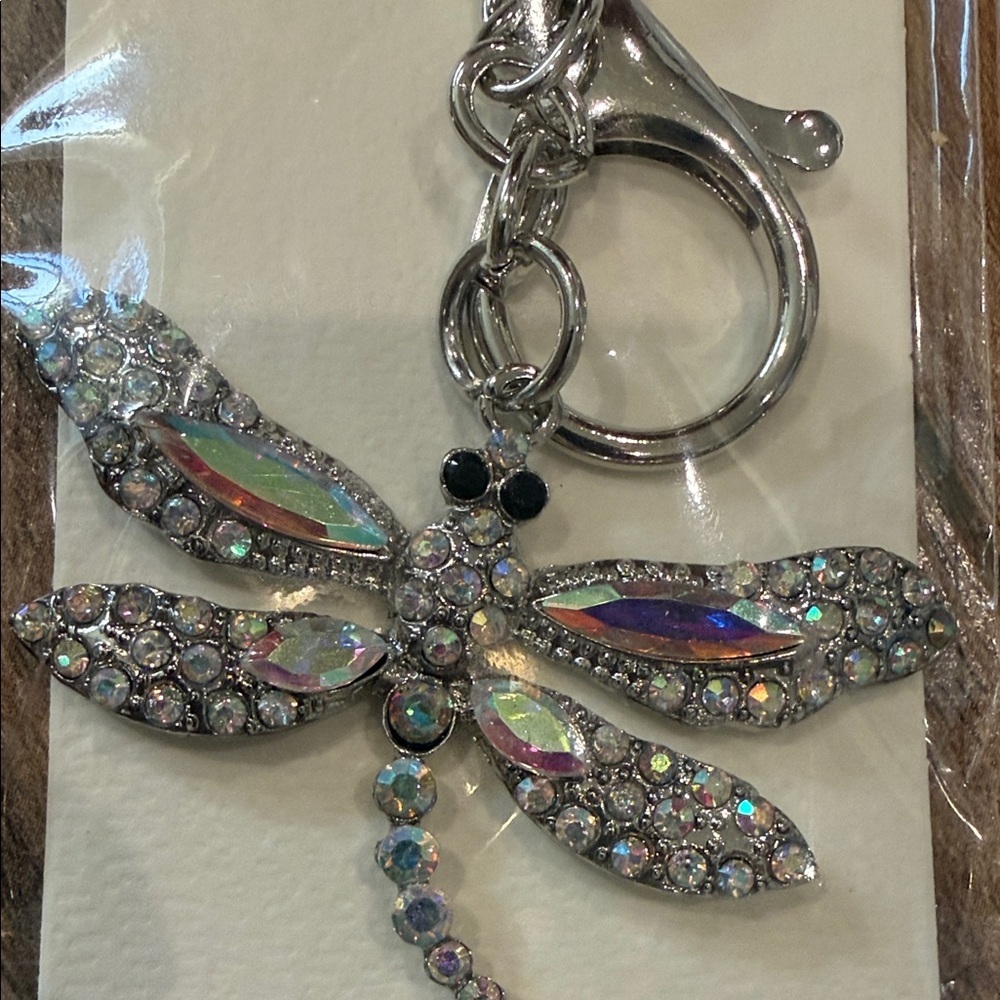 Dragonfly Silver Rhinestone Bling Keychain Bag Charm Accent - Picture 2 of 6